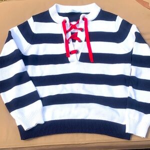 Simons Navy and White Knit with Red Accents